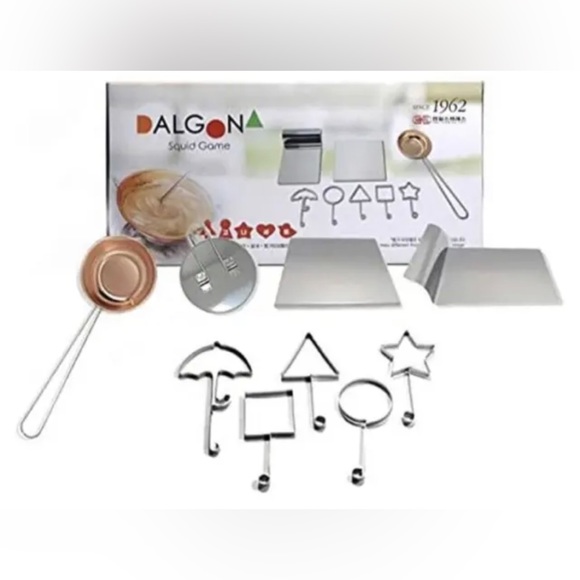 Dalgona Squid Game Sugar Candy Stainless Copper Plate Making set 9 pieces - Picture 3 of 4